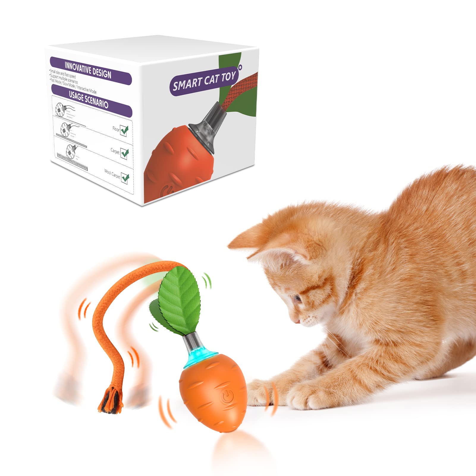 Giociv Cat Toys Interactive for Indoor Cats Chirping Cat Toys Ball with Motion Activate (Chirping Carrot)