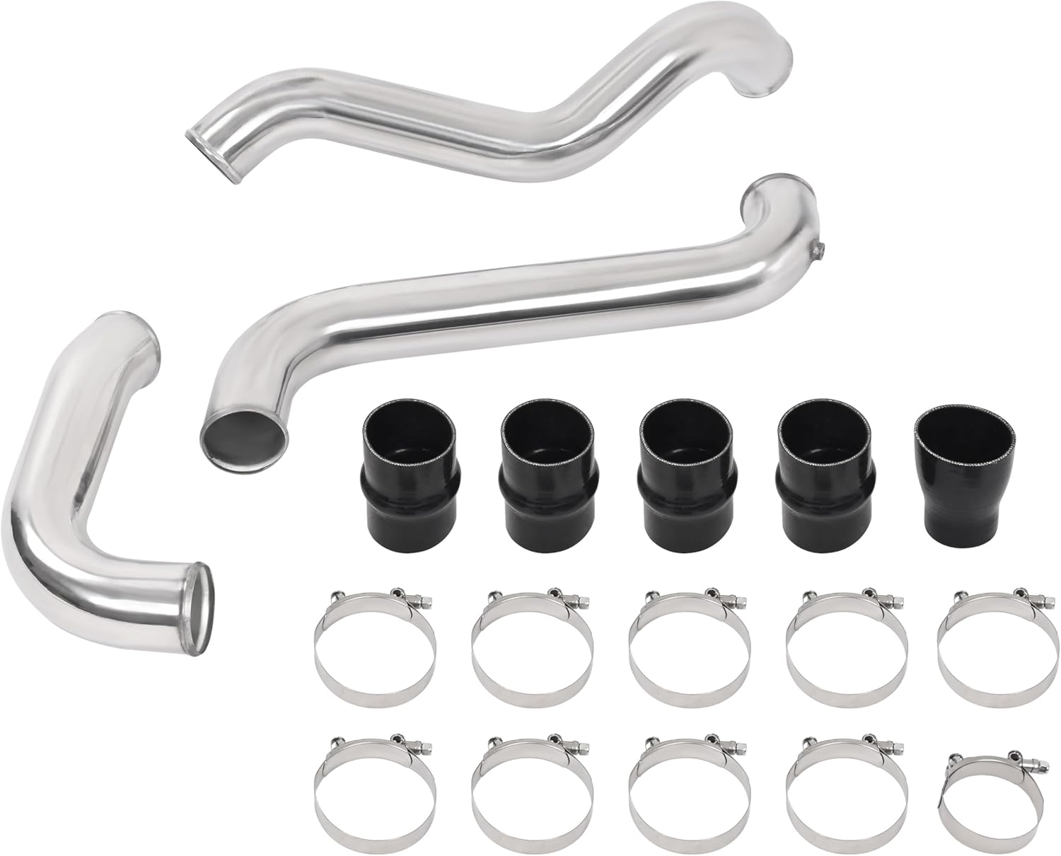KUAFU Polished Intercooler Pipe & Boot Kit Compatible with 2011-2016 Chevy Chevrolet Silverado GMC Sierra 2500HD / 3500HD 6.6L Duramax Diesel Hot & Cold Side