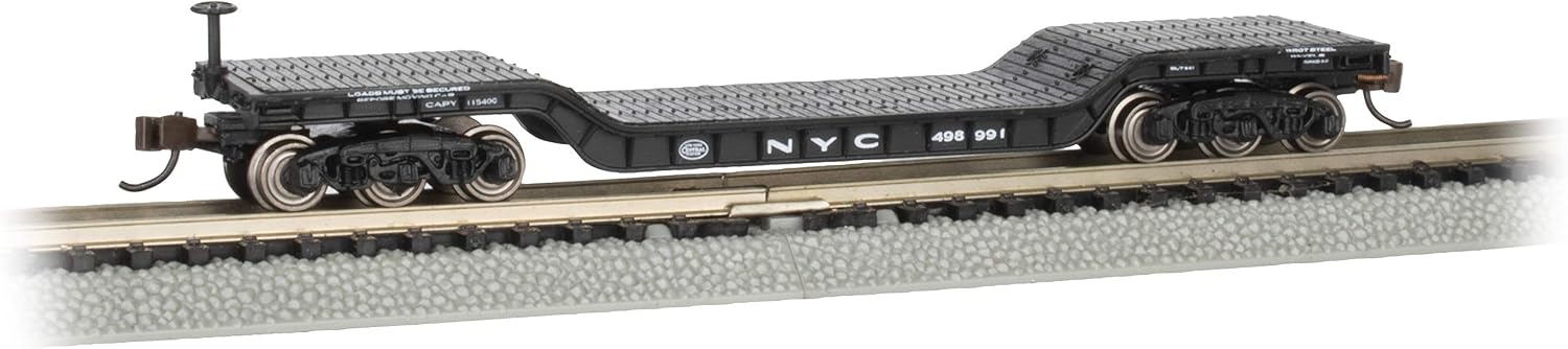 Bachmann Trains - 52’ Center Depressed Flat CAR - New York Central #498991 with NO Load - N Scale