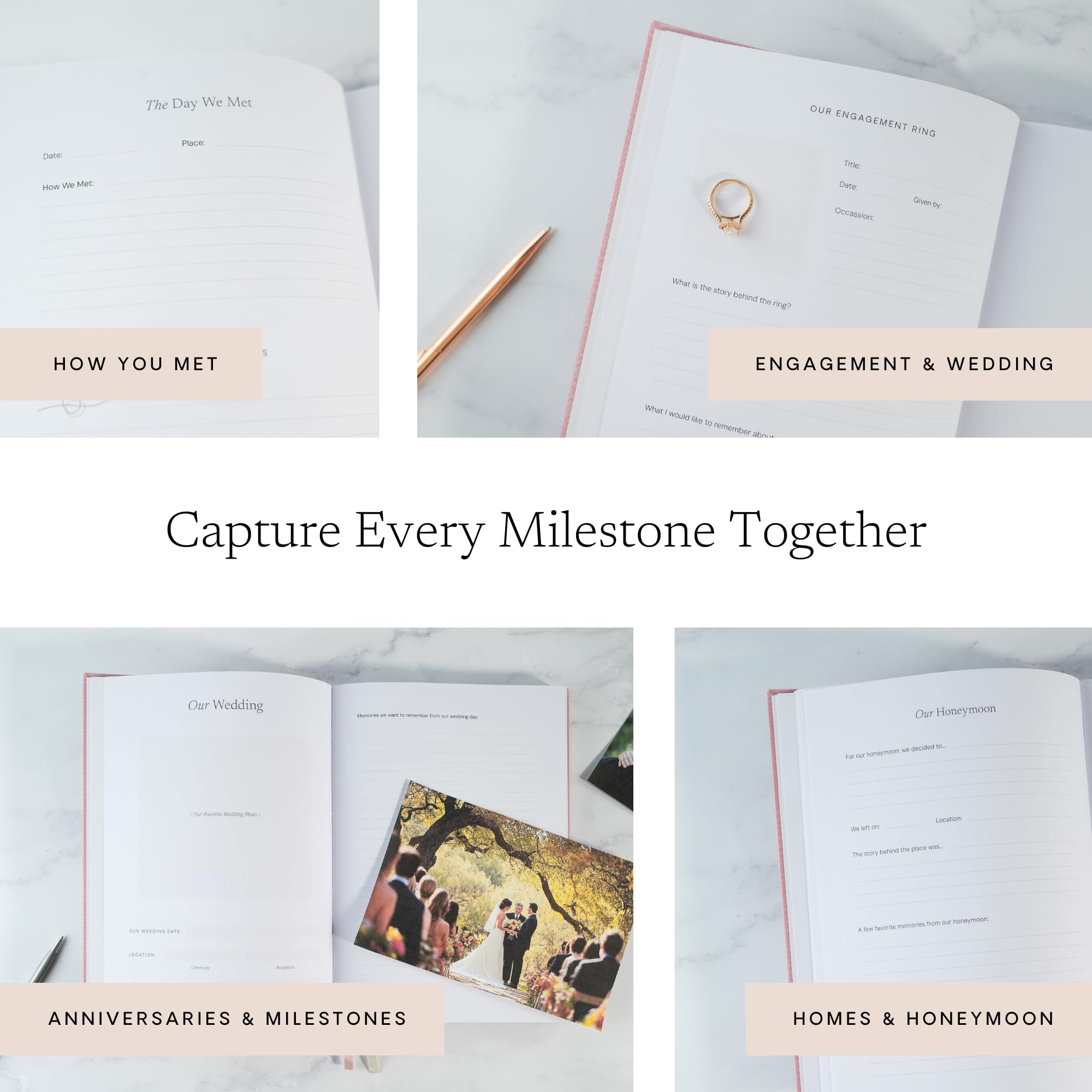 Diario de aniversario: Nuestra historia de amor, un recuerdo para que las parejas capturen la evolución de tu historia de amor, libro de recuerdos de boda, diario de parejas y álbum de recortes de
