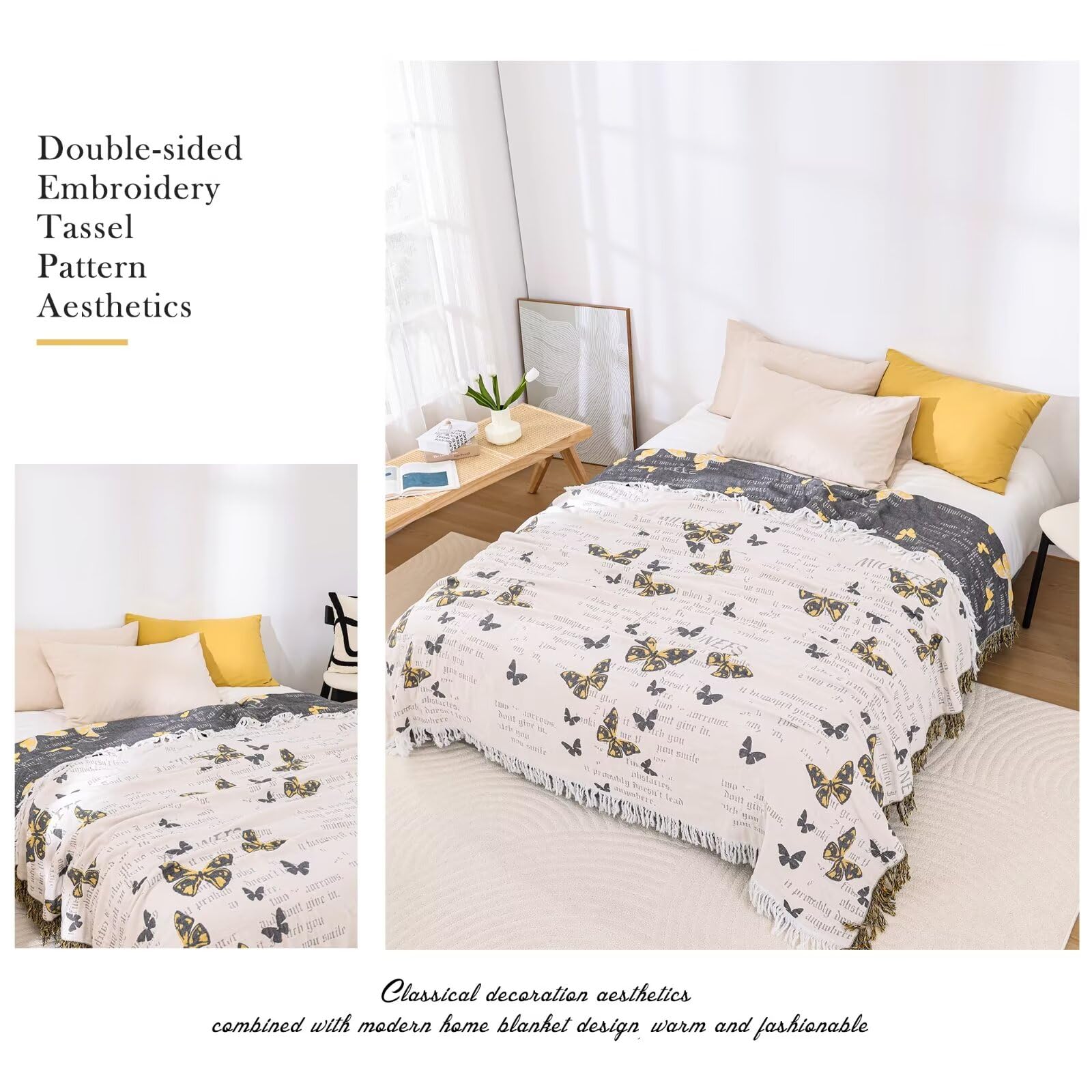 100% Cotton 4-Layer Gauze Throw Blanket – 80x90 Inch Soft Boho Bed & Couch Quilt - View #5