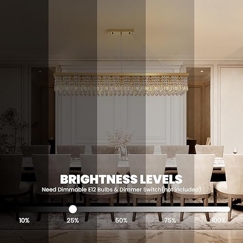 Miniatura 124 de 7PM Candelabro rectangular de cristal K9 moderno colgante rectangular para comedor, cocina, isla dormitorio, color negro, 47 pulgadas de largo x 10