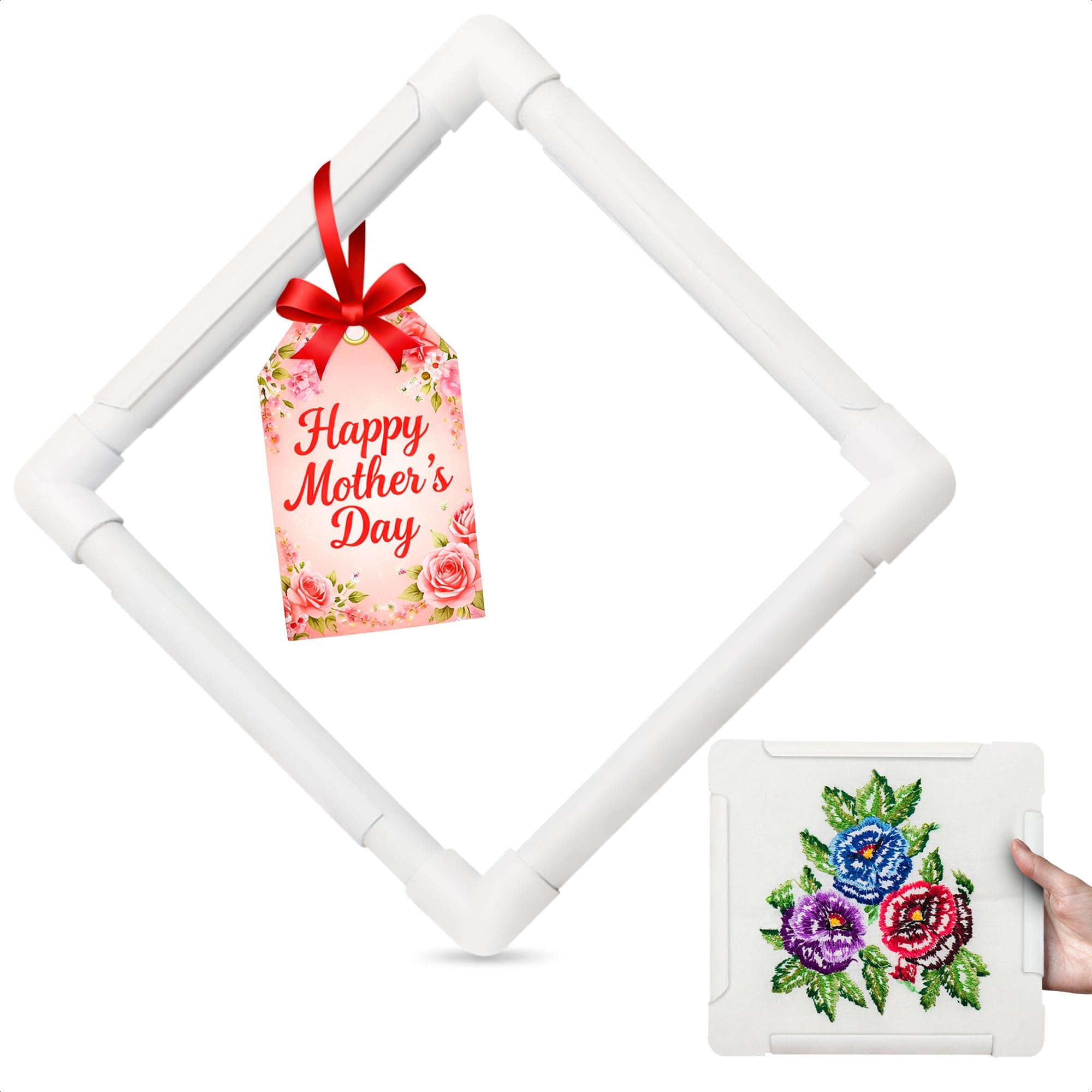 11 Inch Plastic Embroidery Hoop - Snap Needlework Frame White Plastic Sewing Hoops Hand Embroidery Hoops - Snap Needlework Frame Cross Stitch Frame Square Embroidery Hoop for Cross Stitching, Quilting
