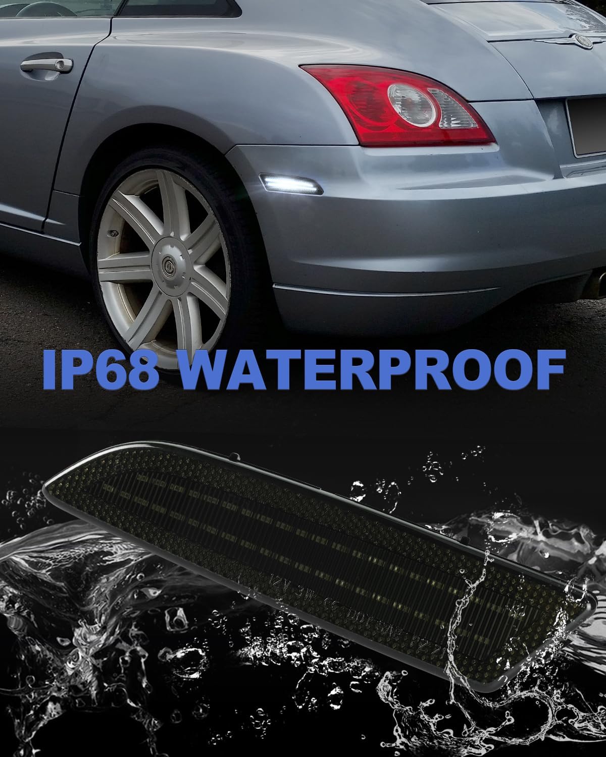 LED Side Marker Light Compatible with Chrysler Crossfire 2004-2008 Smoked Lens Front Rear Fender Bumper Lamps