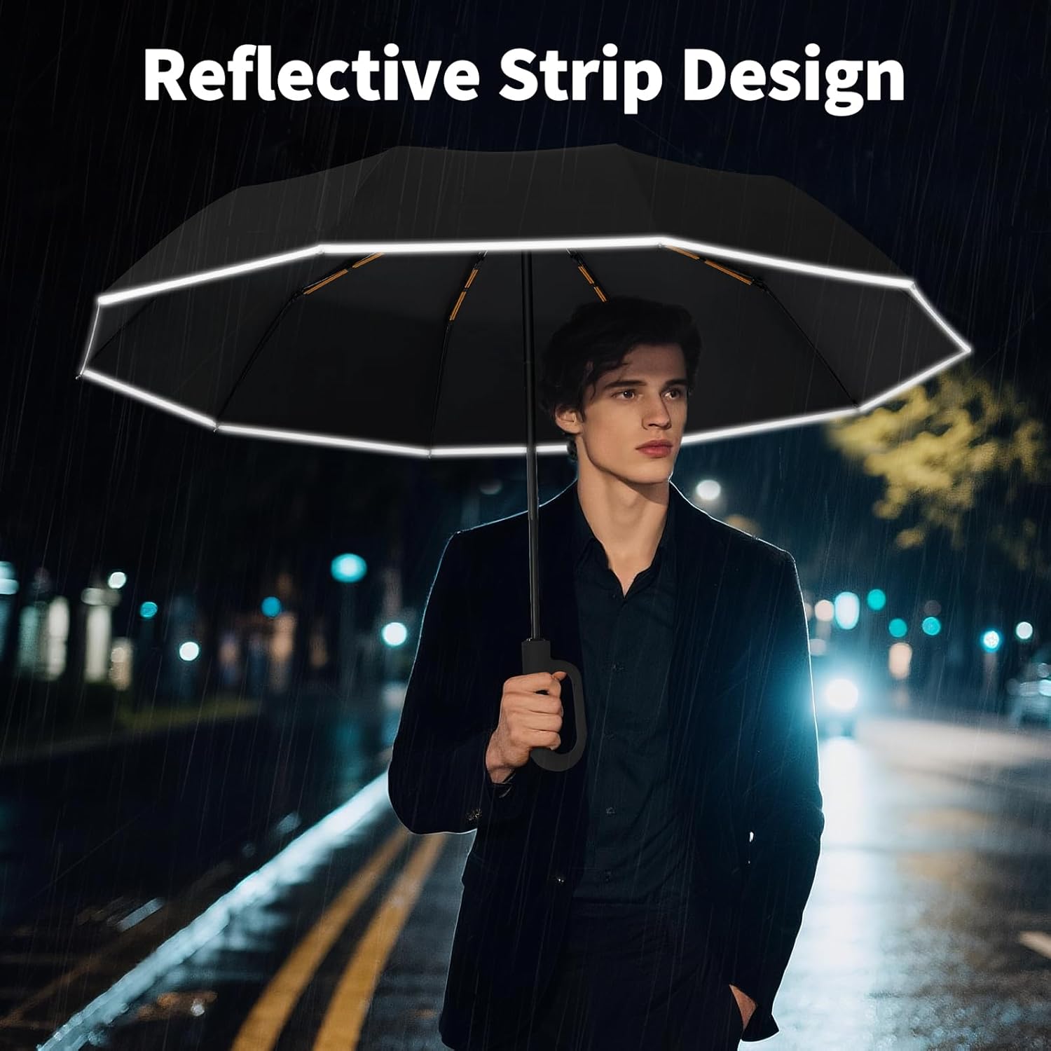 Seniny Travel Umbrella with Carabiner Handle, Windproof Large Umbrellas for Rain with Dual-Rib Structure, Portable Compact Umbrella with Reflective Strip, Car Backpack UV Umbrellas for Sun Protection - Image 9