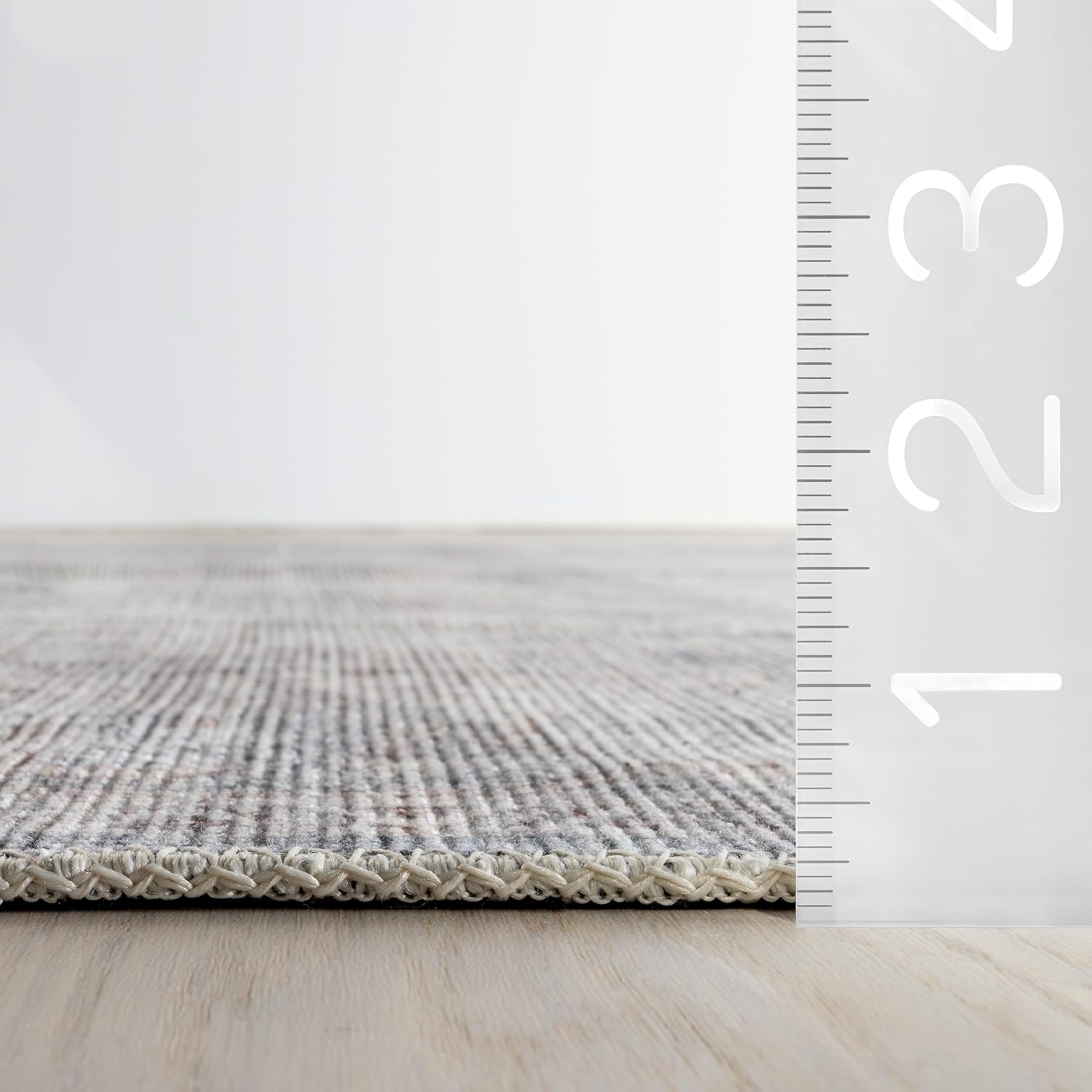 nuLOOM 2'6" x 8' Green Haven Collection Indoor Area Rug, Recycled Cotton, Machine Washable, Stitched Edging, Flat Woven, Noemie Beige