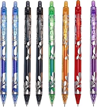 8 Pcs Click  Erasable Pens  Set - 0.5mm Fine Tip  Erasable Pens  for Smooth Writing 2 Black 2 Blue 1 Orange 1 Green 1 Purple 1 Red-Perfect  Gel Pens for Writing Coloring Office