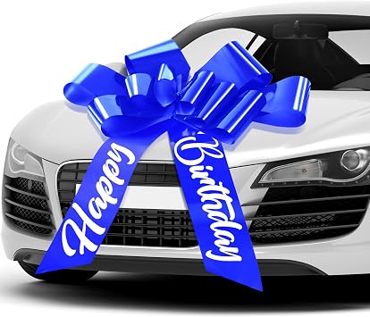 30 Inch Car Bow, Giant Pull Ribbon Bow for Car Gifts, Large Present Decoration for Birthday Surprises, Holidays, Graduation, Sedan and SUV DisplaysBlue