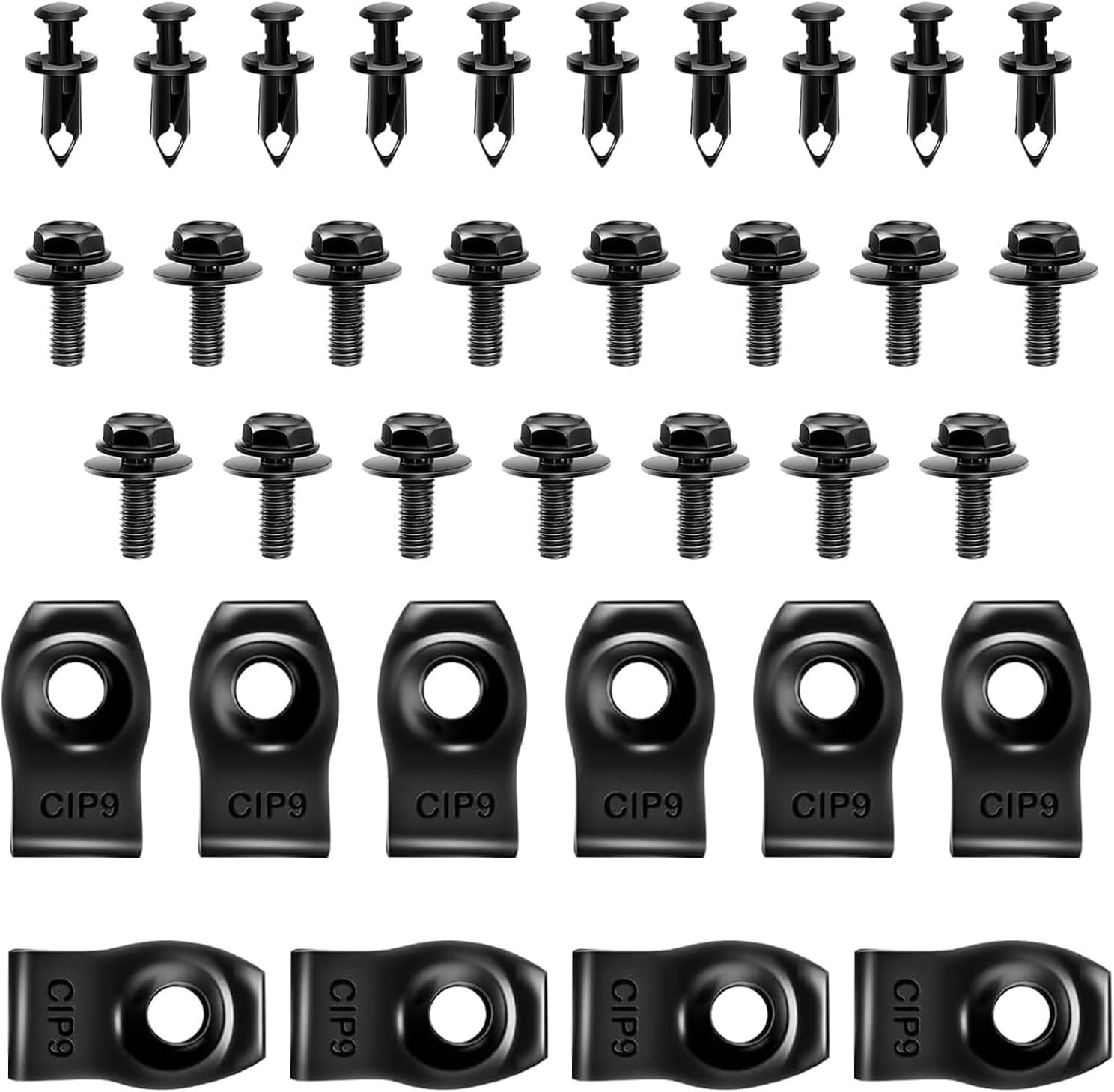 Ypoyney 35PCS Black Engine Splash Shield Bolts Clips Kit - Universal Fender Liner Rivets U-Nuts for Bumpers Skid Plates