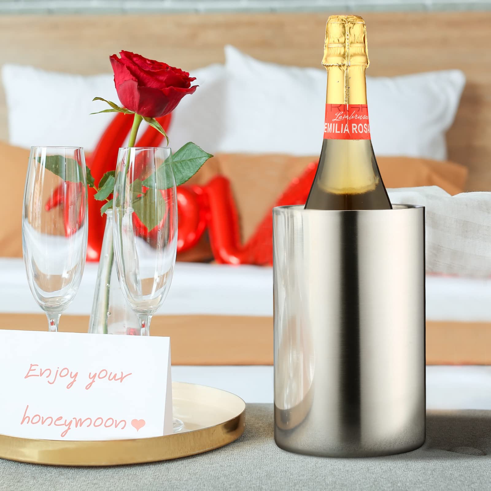 Weinflaschenkühler Edelstahl Weinkühler Eimer für 750ml Flaschen Isolierter Champagnereimer Doppelschicht Weinkühler Eimer zum Kalten von Wein kalt für Weinliebhaber Partys Bar (9 Stück)