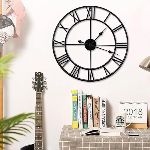 Miniatura 3 de Relojes de pared grandes sin tictac, silenciosos, de 30 pulgadas, funciona con pilas, de gran tamaño, de metal, números romanos redondos, relojes de