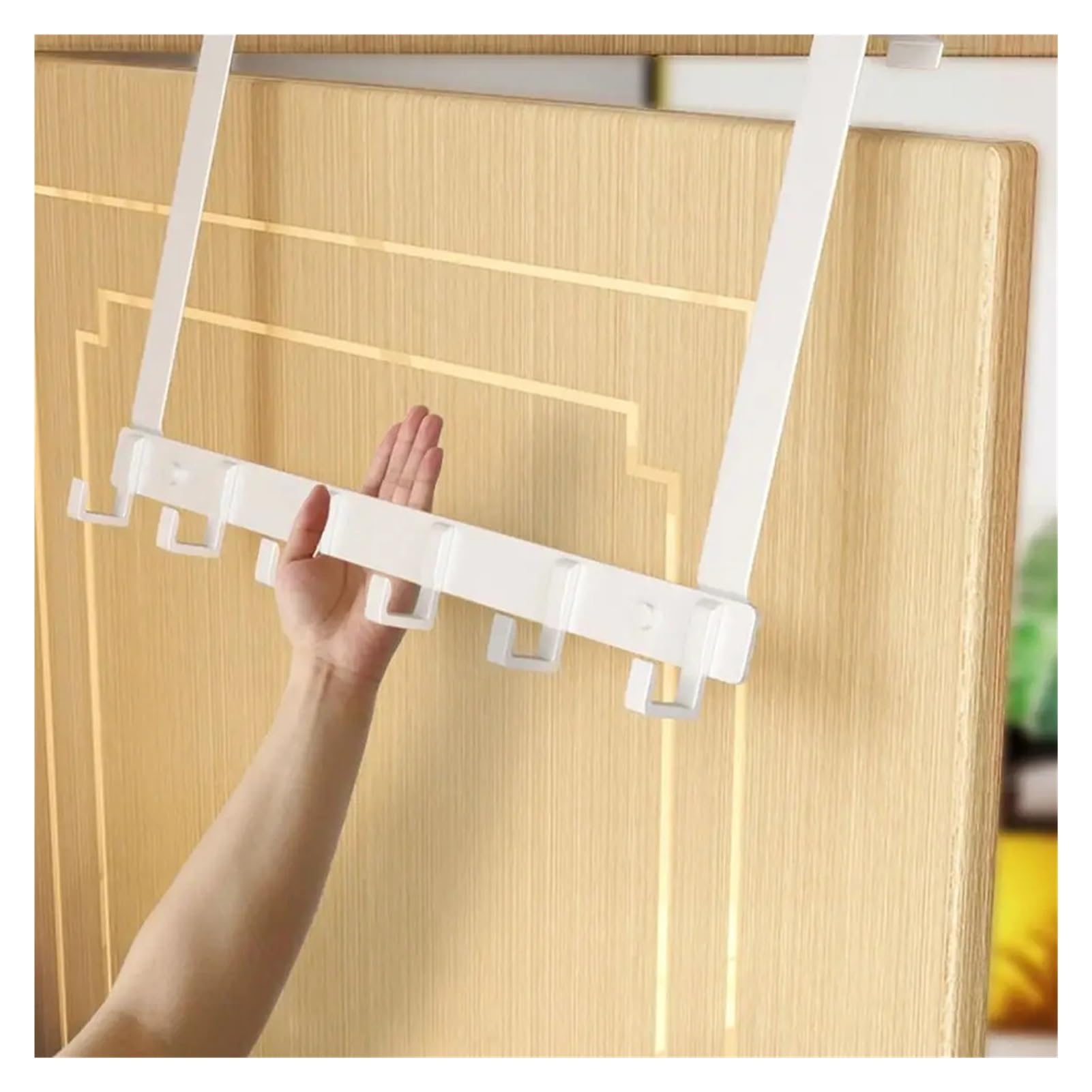 Gancho en la puerta gancho de almacenamiento sobre la puerta, 6 ganchos, perchas, abrigo, sombrero, toallero, estante organizador para el hogar, baño, cocina, soporte para accesorios (blanco-11