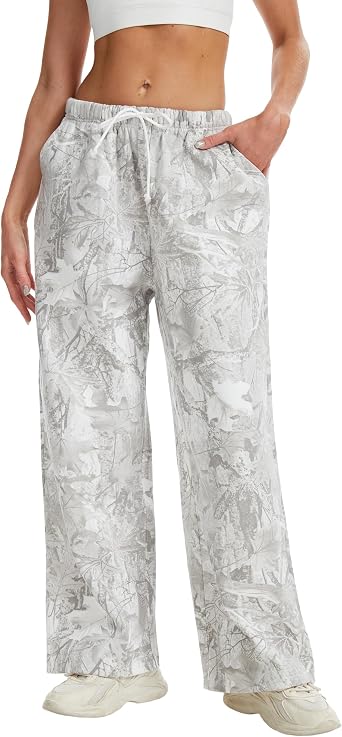 Eutten Women Wide Leg Camo Sweatpants High Waisted Drawstring Baggy Jogger Fleece Loose Sweat Pants with Pockets