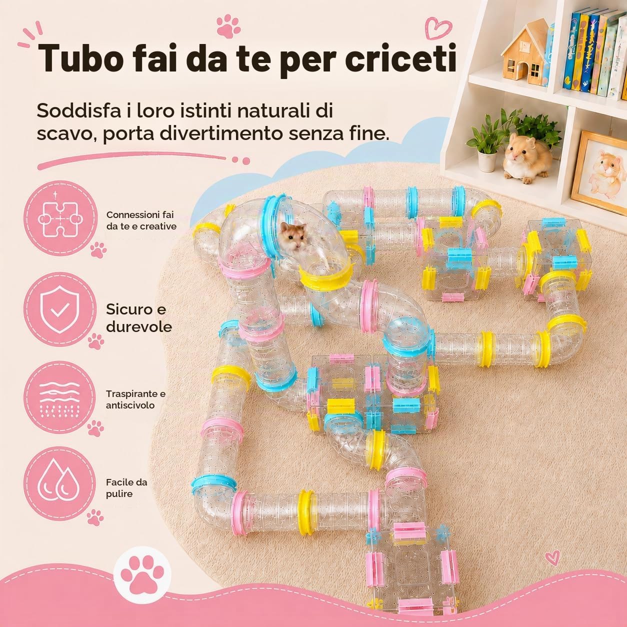 94 pezzi DIY Criceto Tunnel-Terreno di Gioco Modulo,Tubo Casa Piattaforma Esercitazione per Topo Criceti Topi Gerbil Piccoli Animali