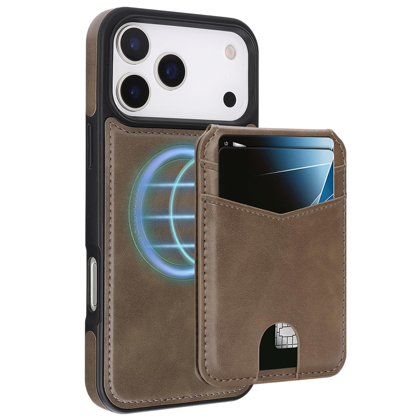 MFAOSHI Magnetic Case for iPhone 17 Pro Max/17 Pro/17 Air/17, Slim Business Detachable Card Holder Leather Cover with Kickstand Function Case,Brass,17 ProMax