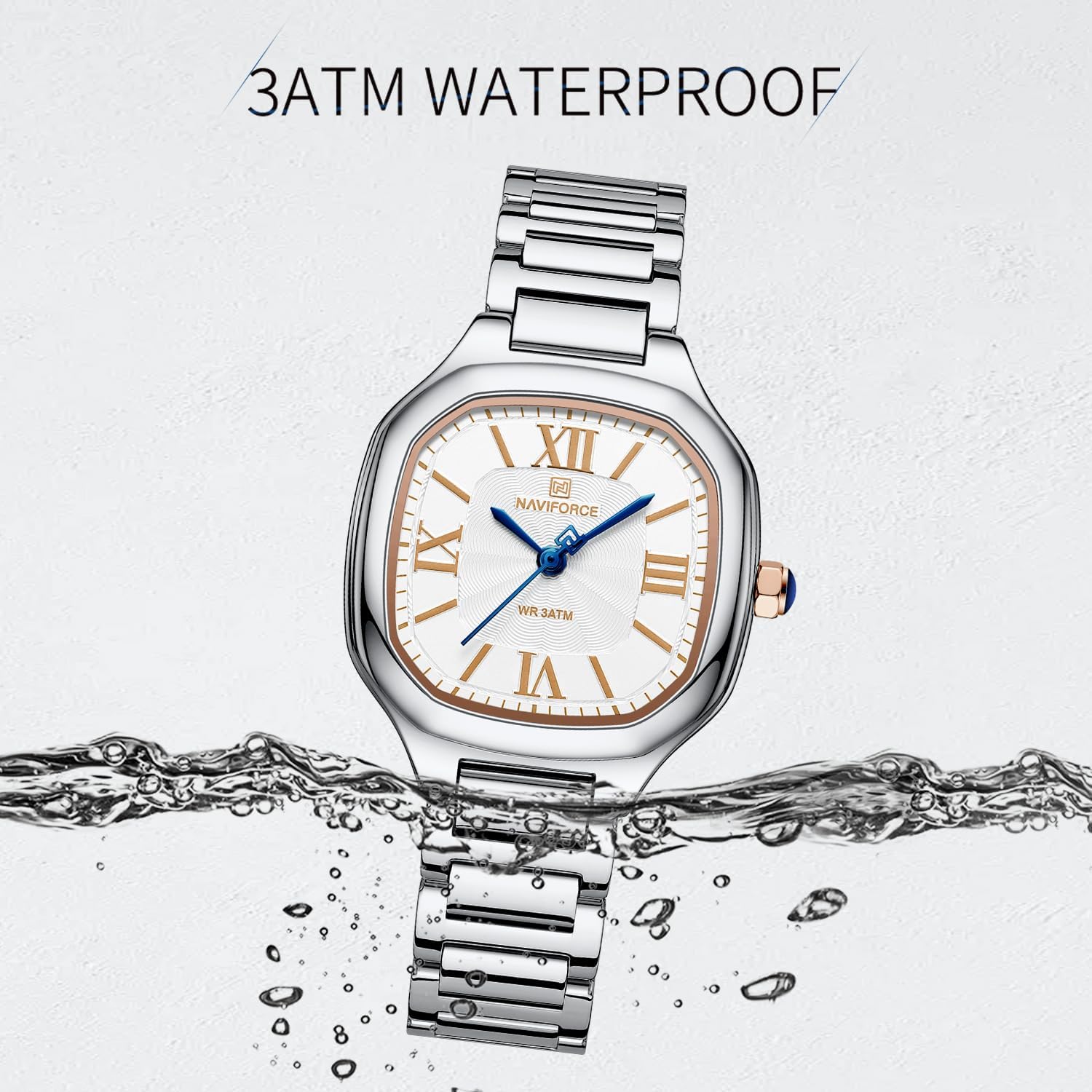 NAVIFORCE Fashion Vintage Watches for Women with Square Case Roman Dial,Stainless Steel Band Bracelets - Image 4