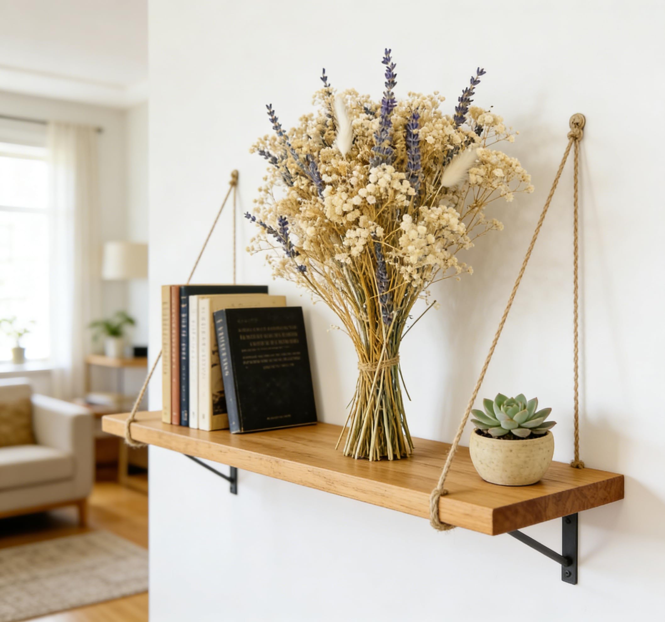 3-in-1 Dried Flower Bouquet: Lavender, Baby's Breath & White Bunny Tails | Natural Rustic Floral Bundle for Vase, Wedding & Boho Home Decor