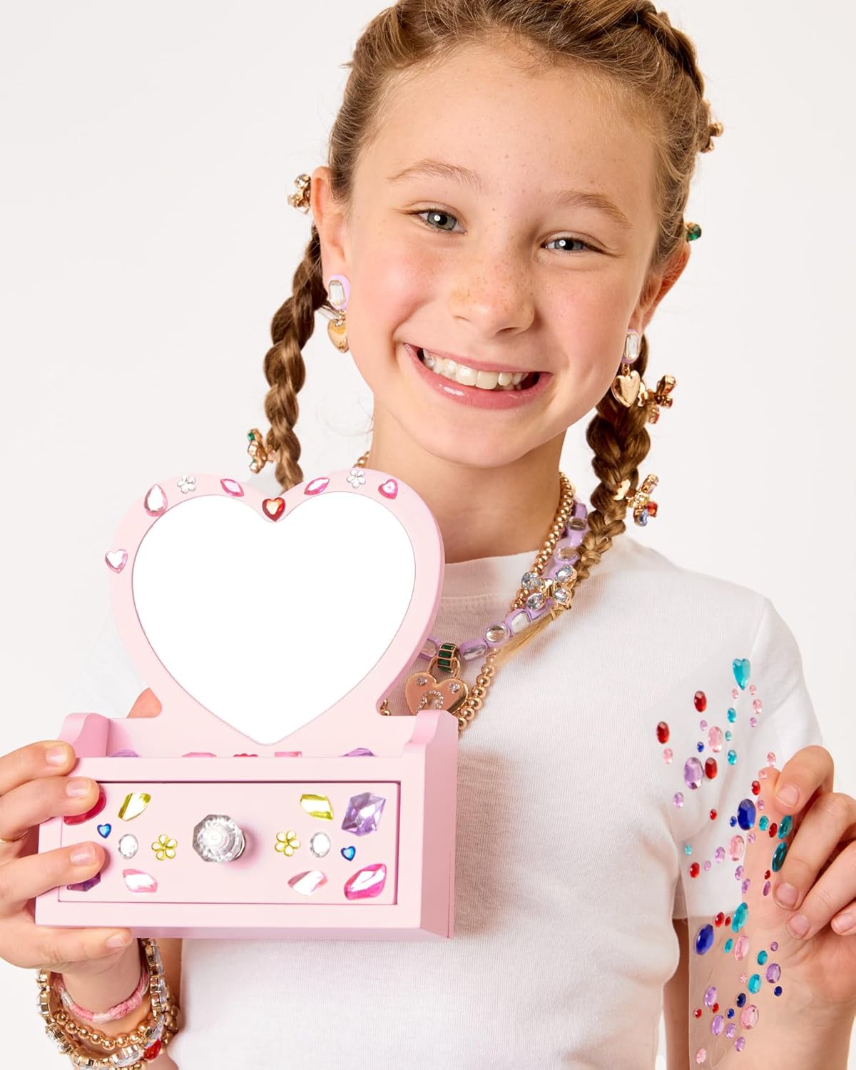 Super Smalls Mini Vanity Gemify™ Craft Kit | DIY Bedazzling Set with 200+ Gem Stickers | Heart Mirror & Jewelry Drawer | Fun for Creative Kids | Ages 6+