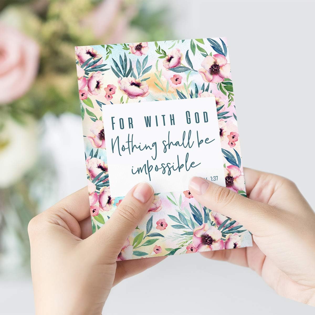 4x6 Blank Christian Greetings Bible Verse Scripture Cards with Envelopes and Matching Stickers, Boxed Set of 20 Religious Inspirational Cards in 5 Unique Designs by Nora's Nursery
