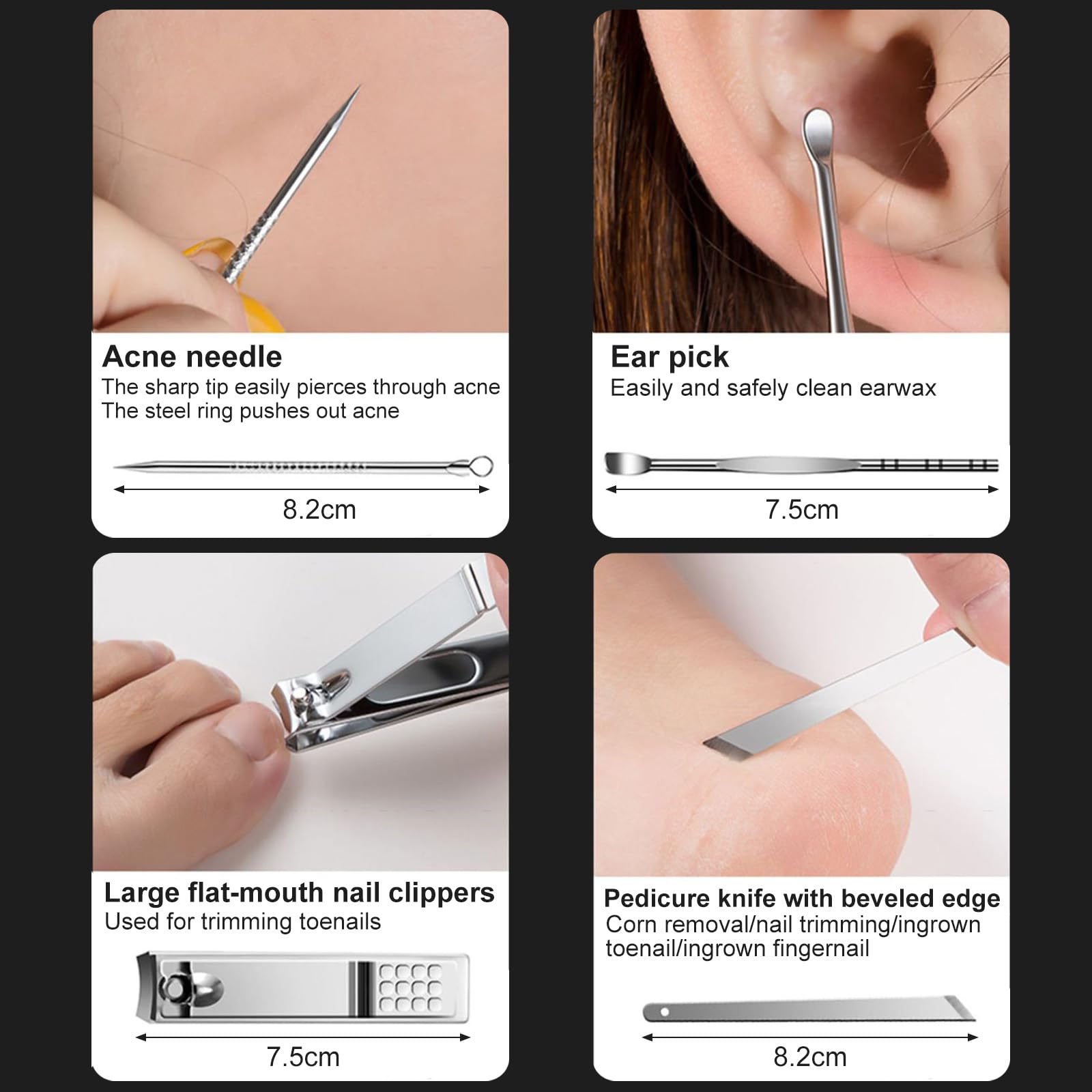 Queta Set manicure da 19 pezzi, set di tagliaunghie per manicure pedicure set di tagliaunghie in acciaio inox set per la cura della cura delle unghie pusher per cuticole lime per unghie