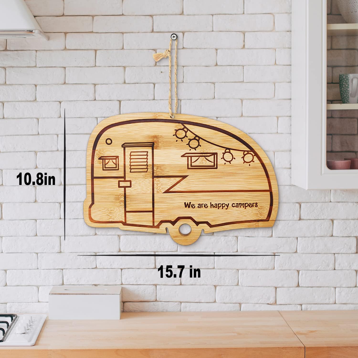 Happy Camper Bamboo Large Cutting Board, Rv Wooden Stove Top Cover Noodle Board,Meat Cutting Board for BBQ, Carving Board for Turkey,Large Charcuterie Board,RV Kitchen Decoration - Image 5