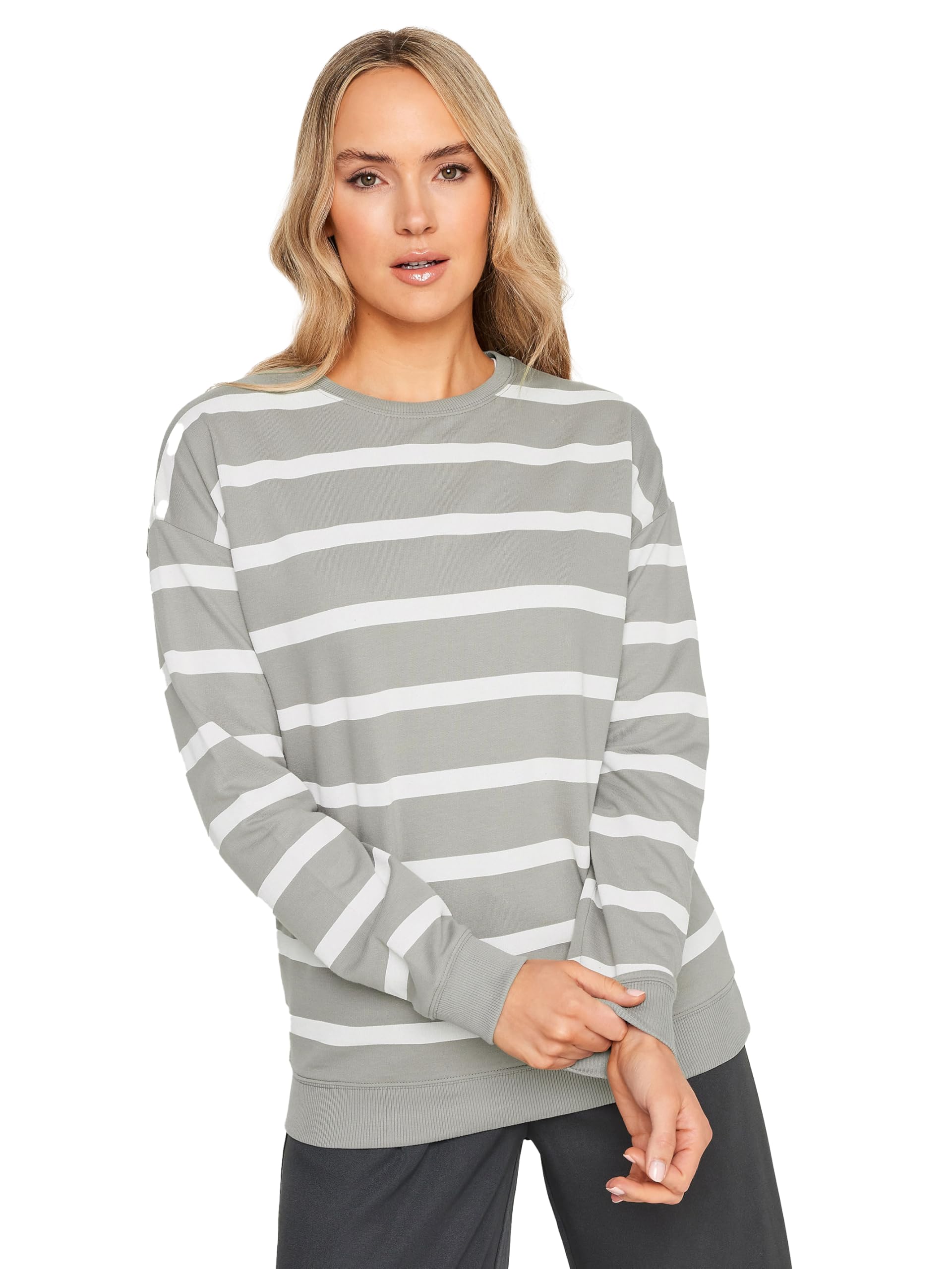 Long Tall Sally - LTS Tall Crew Neck Stripe Sweatshirt - Women's Grey