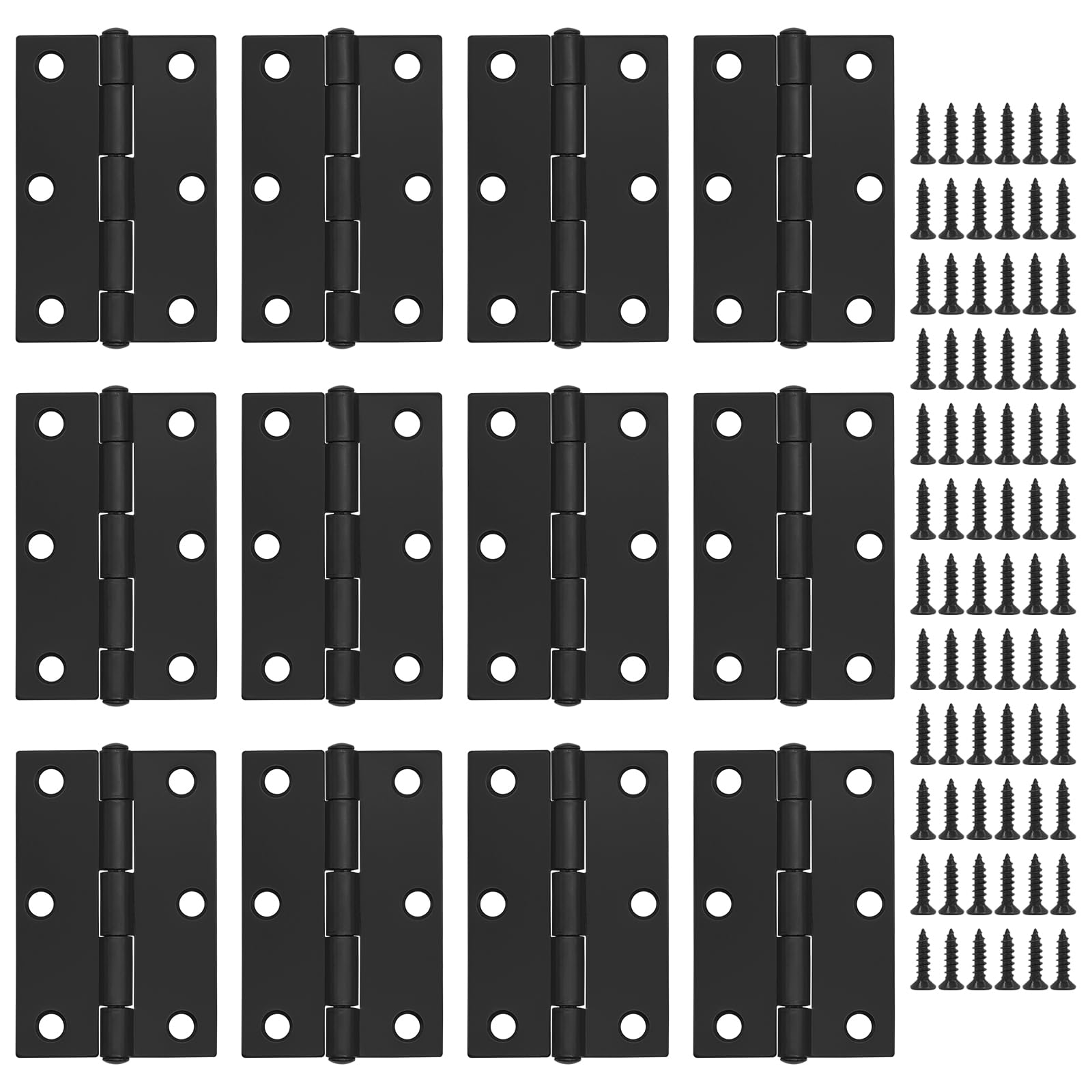 MABAHON 12PCS Door Hinges，75mm (3 Inch) Black Butt Hinges with 74PCS Hinge Screws for Outdoor and Internal Doors Home Furniture Wooden Door Hinge Thickened Folding Butt Hinge (Black)
