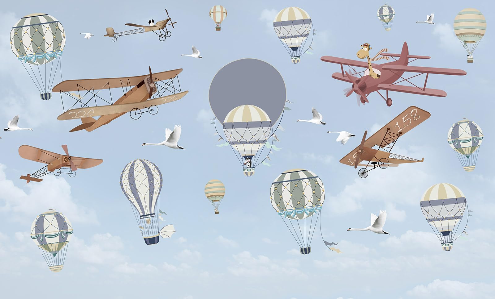Panorama Tapete Kinder – Luftballon Flugzeuge 3617680710388 – Breite 260 cm x Höhe 157 cm