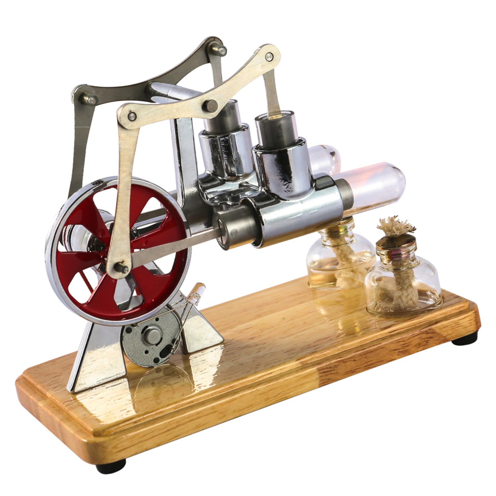 Alomejor Hot Air Stirling Engine Model Kit (SILVER) | Montaż samodzielnie, mocny podwójny silnik, szklana tuba, model edukacyjny