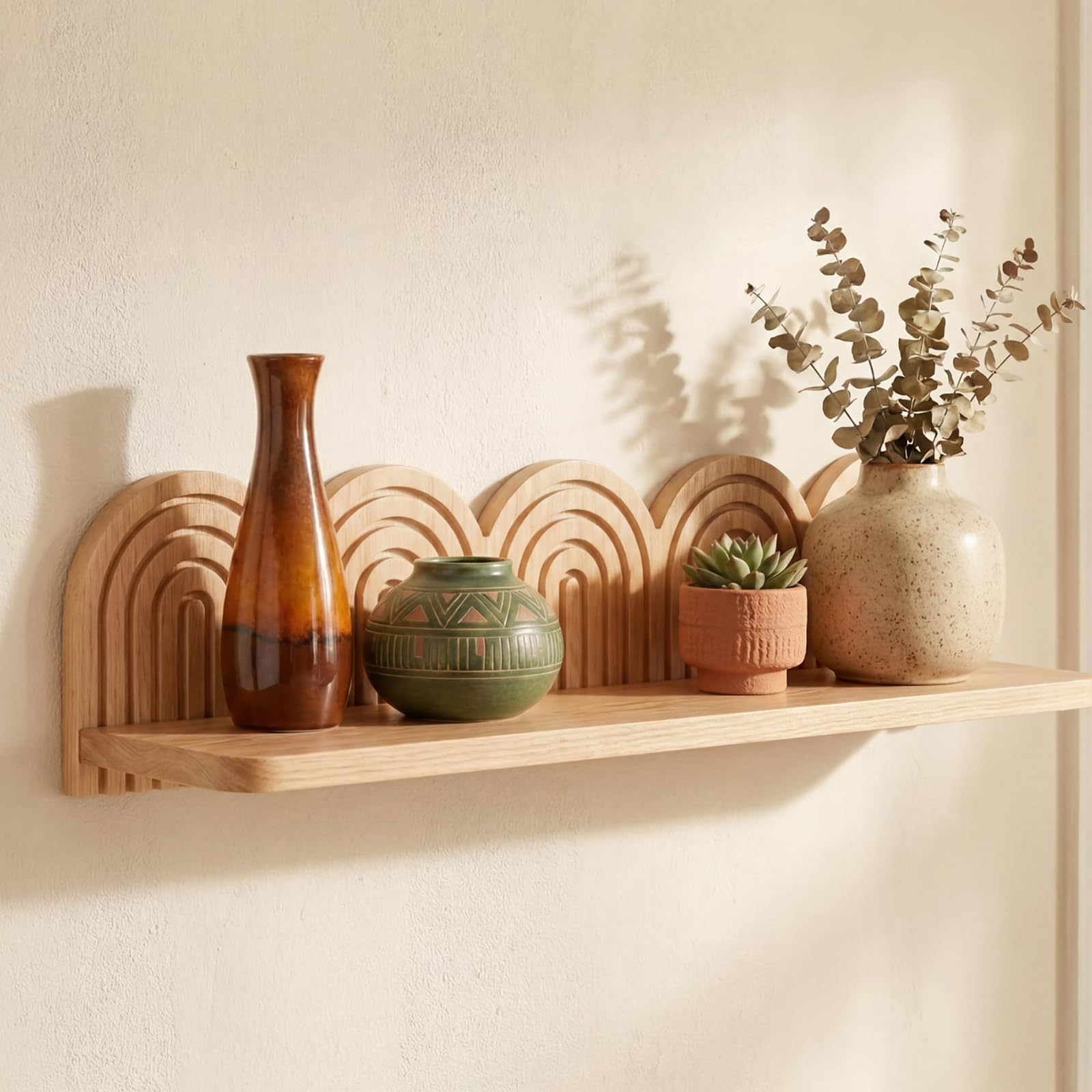 Photo 1 of [BACK BOARD PIECE IS BROKEN] Briwooody Wood Wall Coat Rack/Boho Wall Shelf Mid-Century Modern Wooden Coat Vintage Mount Altar Decor for Bathroom Bedroom Office Nursery Decor Entryway Organize (22 x 5.5 x 4.5 Inch,Wood,1 Pcs)