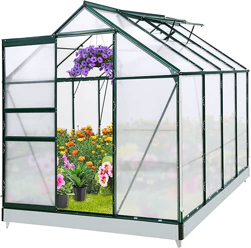 EAGLE PEAK 6x8x7 Outdoor Walk-in Hobby Greenhouse with Adjustable Roof
