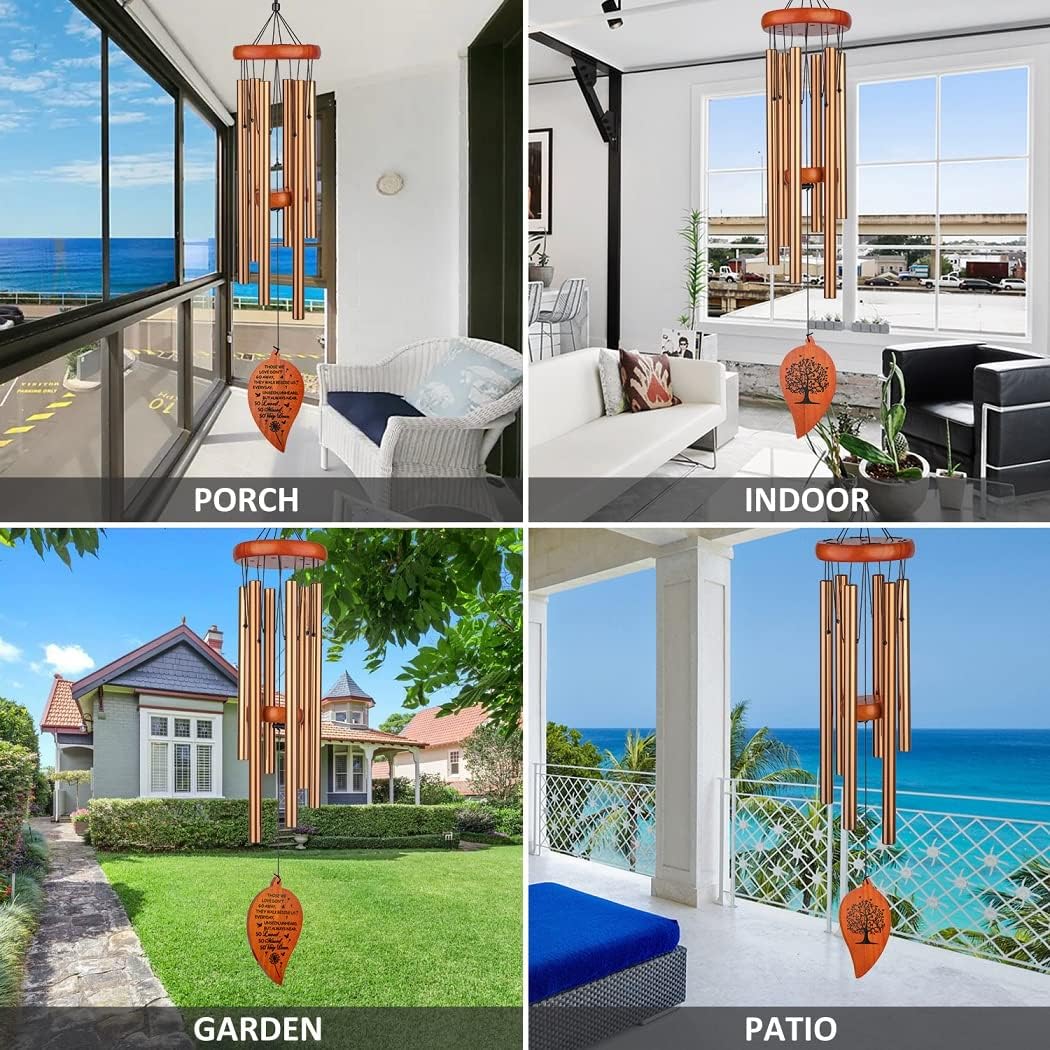 32" Memorial Wind Chimes, Sympathy Grief Wind Chimes, in Memory of Loved One Loss of Mother Father，Home Decor Garden Patio Outdoor-Golden