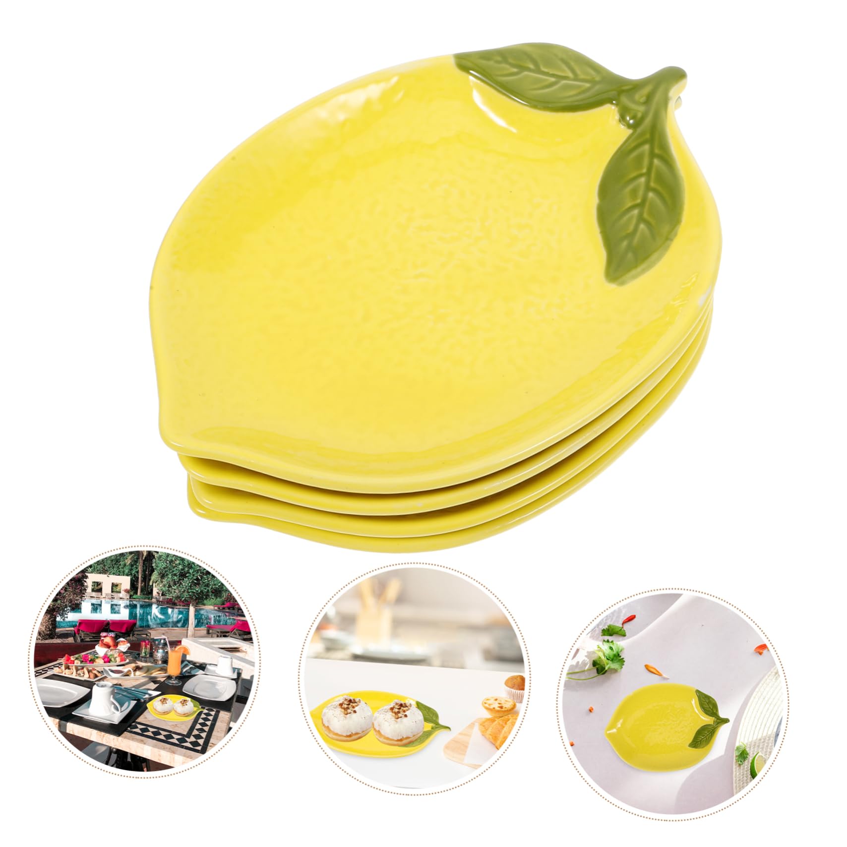 HEMOTON Cuencos De Cerámica En Forma De Limón 4 Piezas Tazones Para Servir Ensaladas Postres Frutas Cocina Hogar 5.90X4.13X0.78In Diseño Creativo