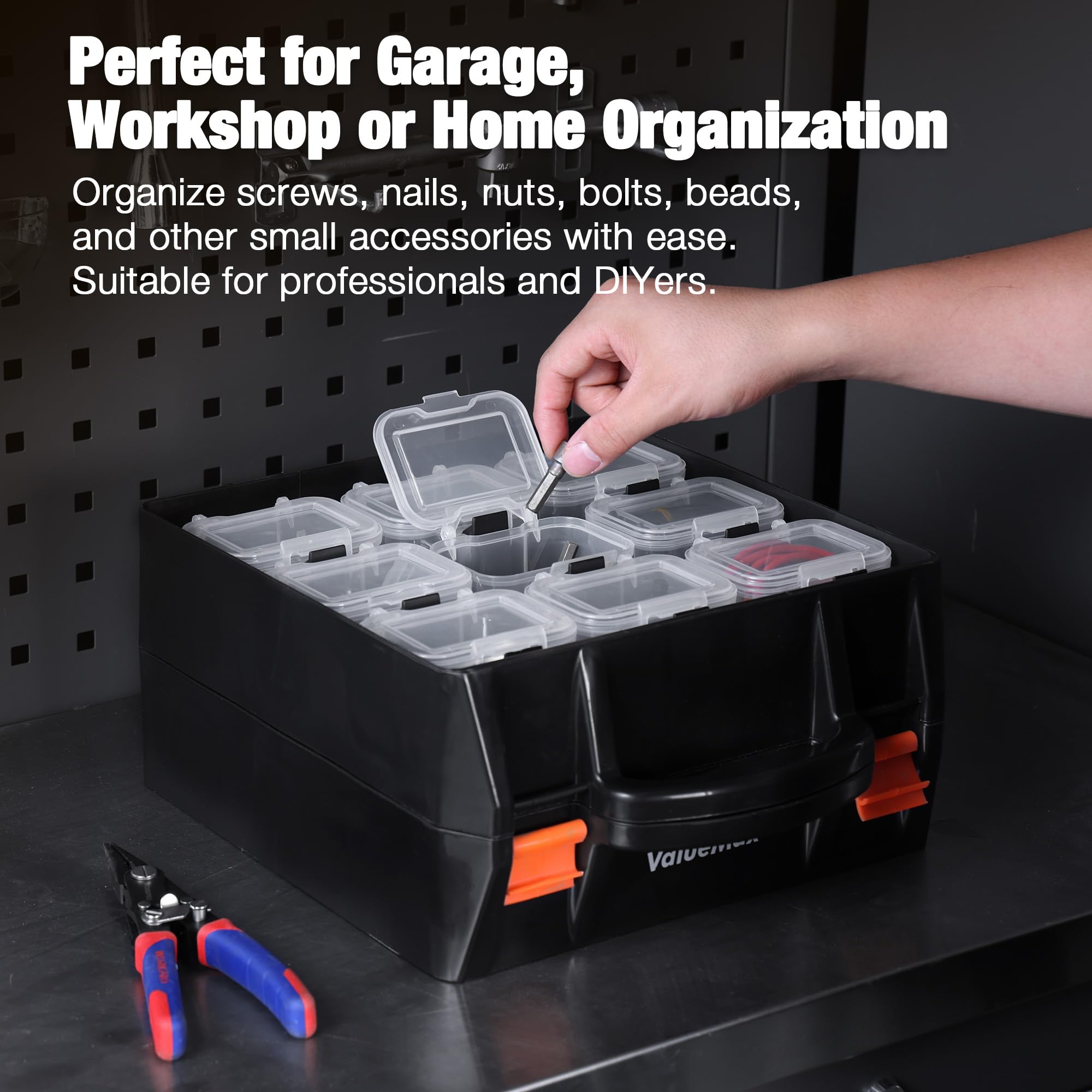 ValueMax Scatola organizer per piccole parti, cassetta degli attrezzi su entrambi i lati con 18 contenitori rimovibili, custodia portatile per viti e parti per dadi, bulloni e hardware