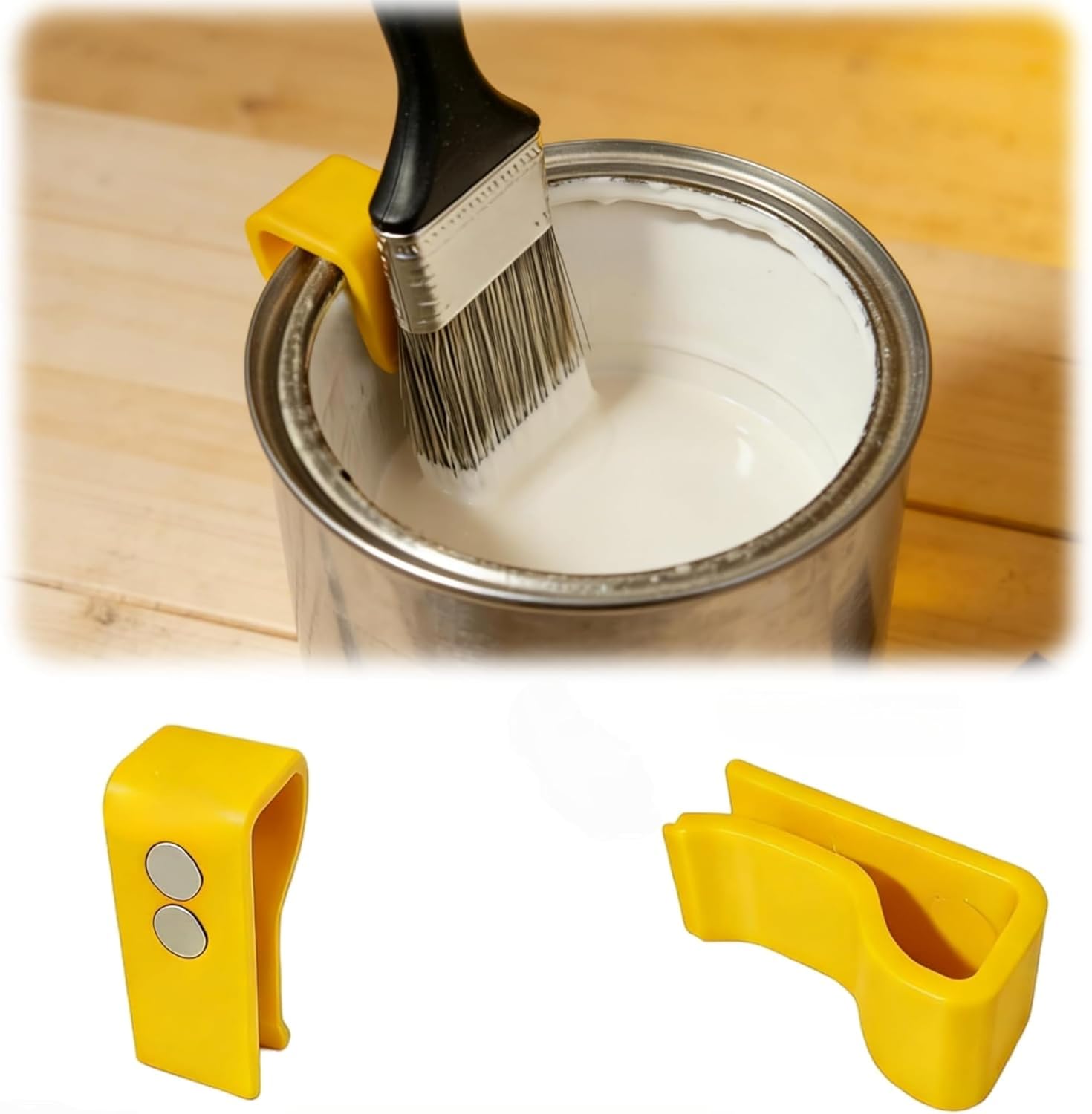 Magnetic Paint Can Clip Holder, Secure Paint Bucket Storage Tool for Garage Ladder Painting Workstations, Hands Free Paint Can Stabilizer with Anti Tip Clamp for Home Improvement Use - 2 PCS