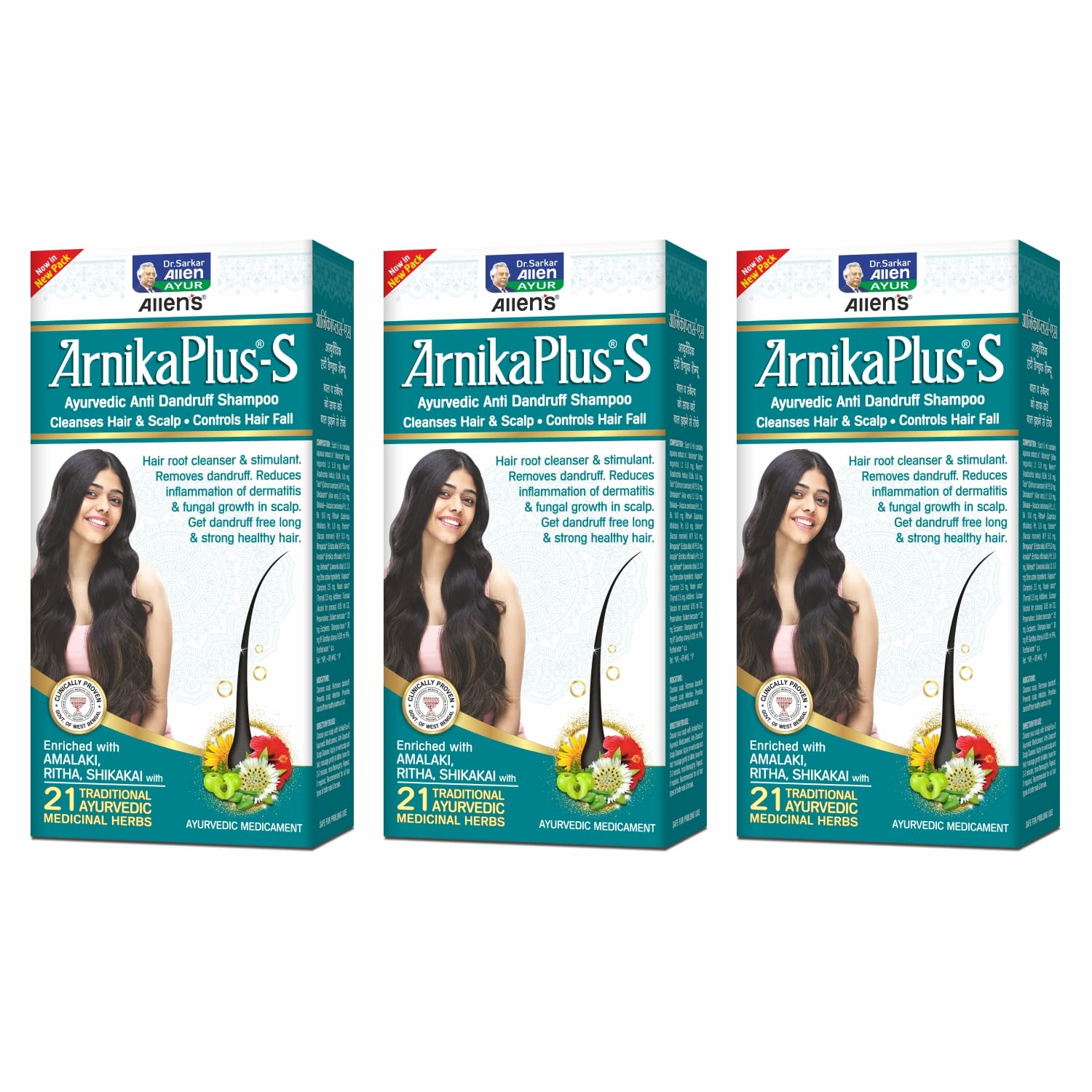 ArnikaPlus Anti-Dandruff Shampoo (100ml X 3) - cleanses the scalp and helps remove dandruff and reduce scalp infection. It provides dandruff-free healthy lustrous hair.