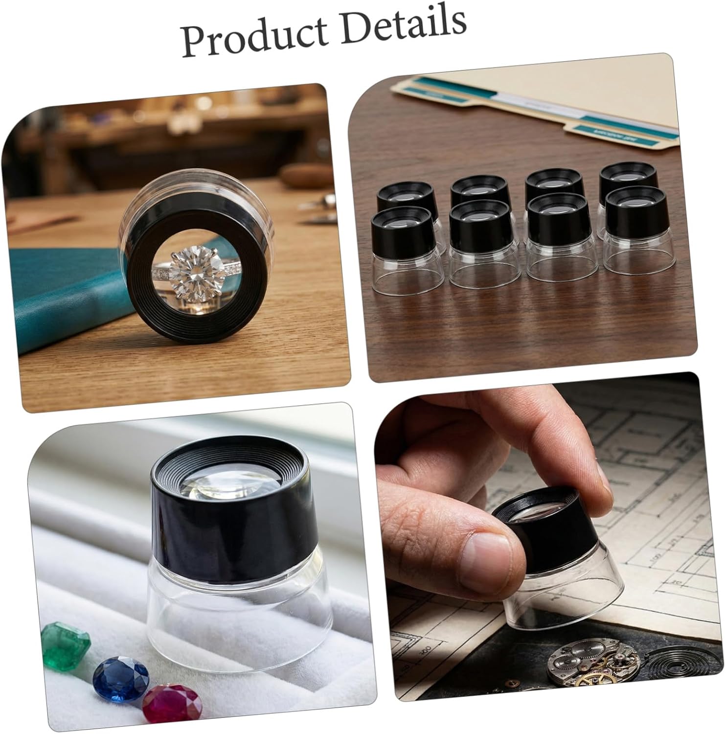 8 Piece Black Jewelry Magnifier Loupe with 10x Glass for Watch Repair