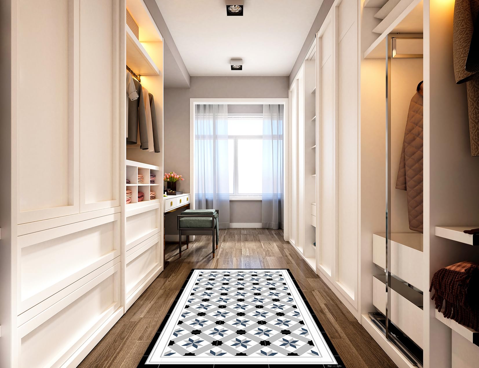 DobleUve Estudio Tapis Vinyle 23 | Noire | 80x200 cm | Cuisine, Salon Antidérapant Antifongique Ignifuge | Enfants, Bain PVC
