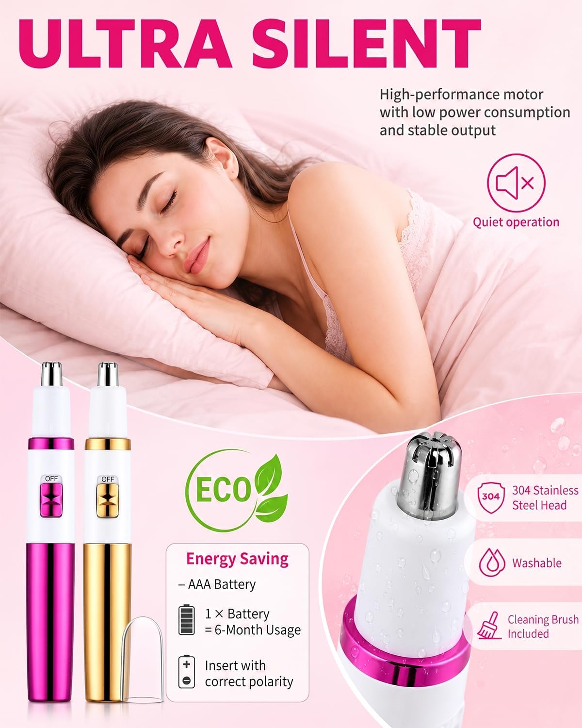 NUMIFUN Ear and Nose Hair Trimmer for Women Nose Hair Clipper Professional Painless Noses Trimmer Ladies Eyebrow and Facial Hair Trimmer, Waterproof Dual Edge Blades for Easy Cleansing