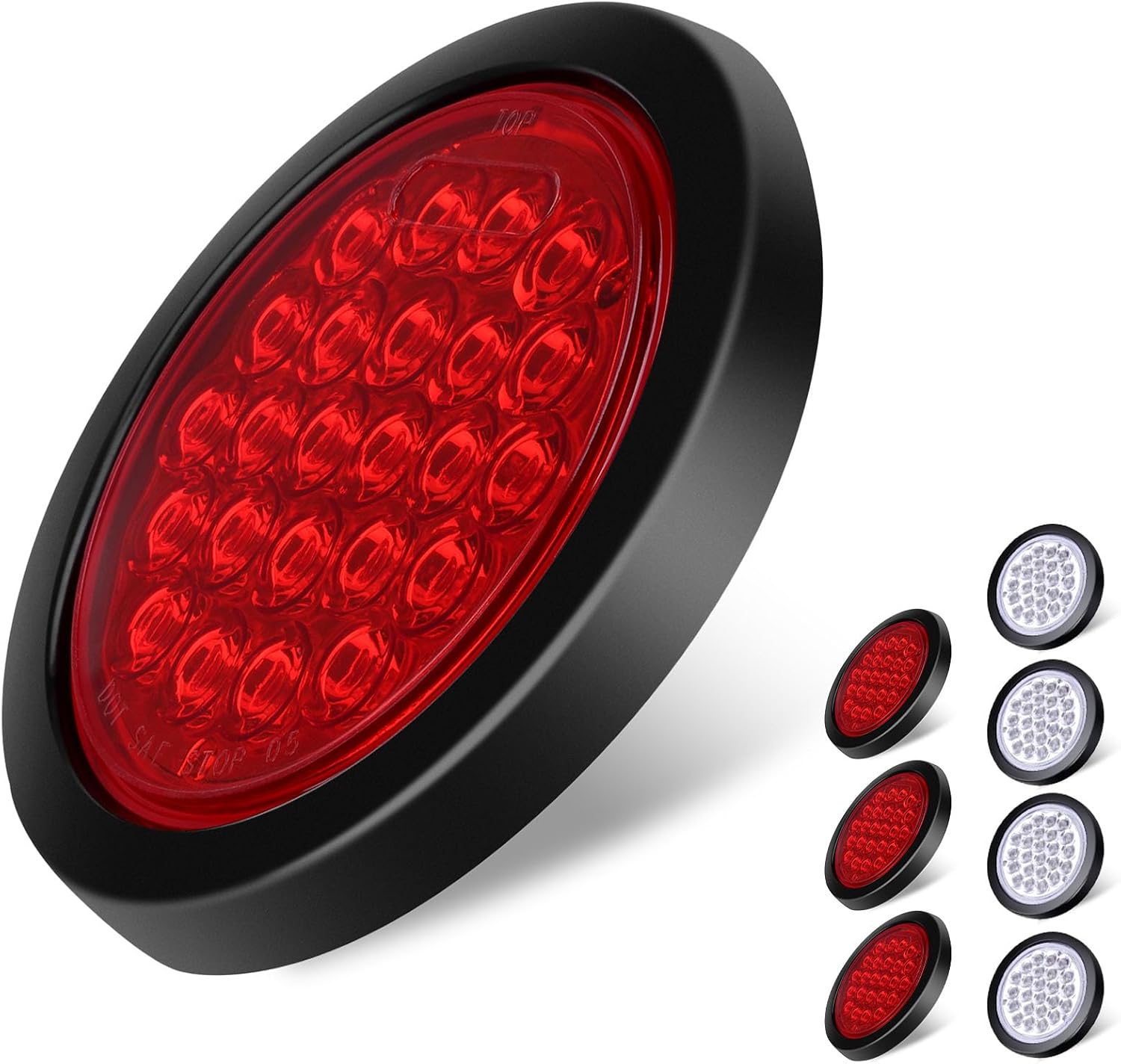 8Pcs 4 Inch Round Led Trailer Tail Lights Red 24 LED Stop Turn/Brake Tail Marker Lights with Rubber Gaskets Sealed Flush Mount for Truck Trailer RV Boat (4 Red 4 White)