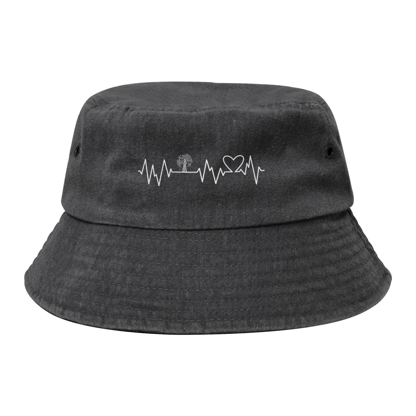 Qauirfe Ham Radio Operator Heartbeat Fashion Cowboy Denim Fisherman Hat Outdoor Fishing Cap Sun