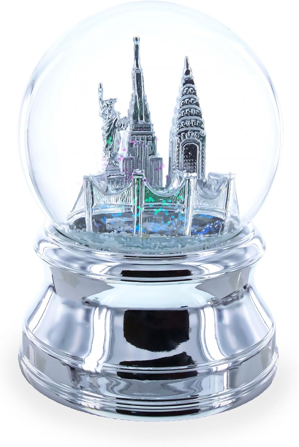 New York City Skyline with Silver Base Water Snow Globe