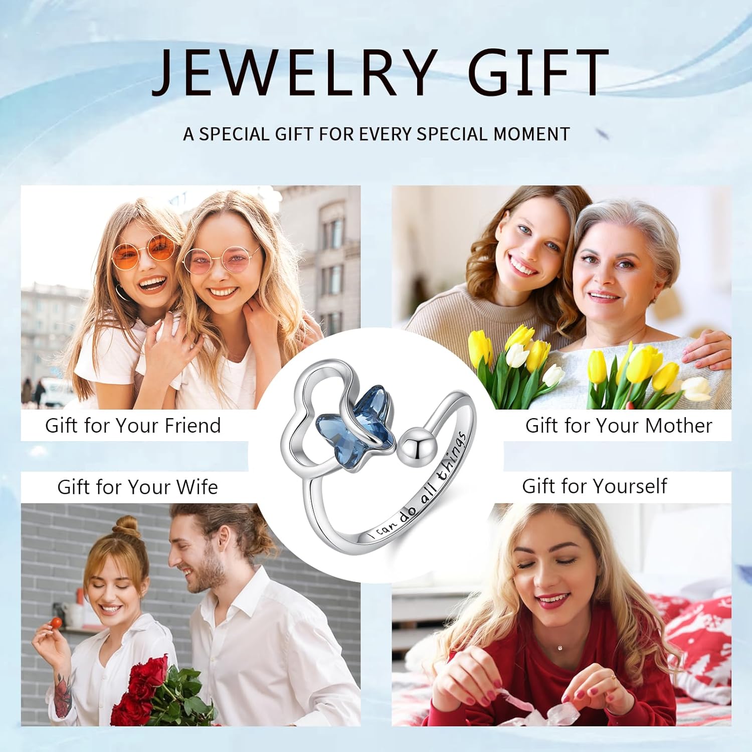 Butterfly Ring 925 Sterling Silver Adjustable Open Crystal Butterfly Rings Jewelry Gifts for Women Girlfriends Birthday - Image 4