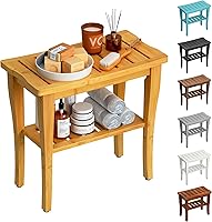 oridom Bamboo Shower Bench with Storage Shelf - Waterproof Stool for Seniors, Adults, Indoor Outdoor Use, 300lb Capacity