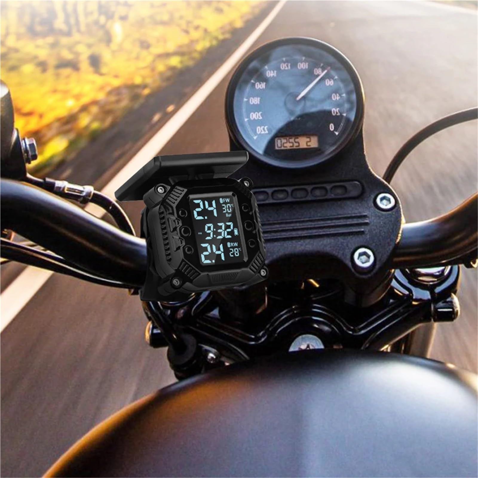 Sensor de Presión de Neumáticos Monitoreo Presión Neumáticos TPMS para Motocicletas Y Scooters para 2 Sensores Externos