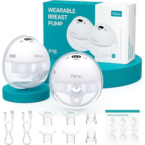 Paruu Hands Free Breast Pump P16, Wearable Breast Pump Electirc Portable with 4 Modes & 12 Levels, Max 309mmHg Strong Suction 19/21/24mm Flange Inserts Wearable Breastfeeding Pump, 2 Pack White