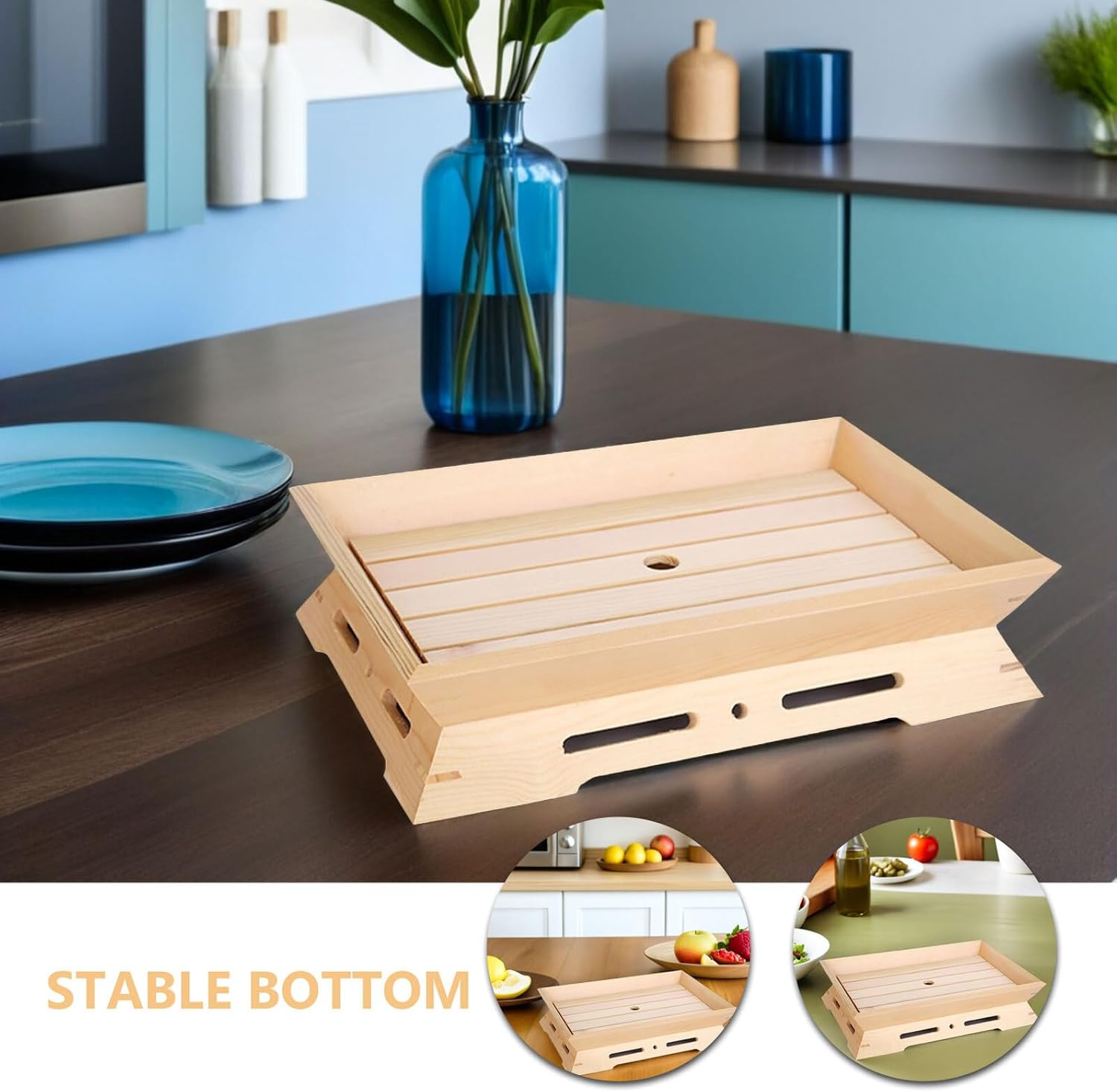 Wakauto Japanese Style Sushi Plate and Sashimi Serving Tray, Wooden Food Presentation Platter 38x26x7cm, White Color, Farmhouse Design for Home, Restaurant, and Party Use