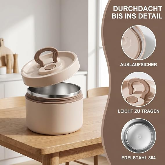 Thermal Container for Food 650 ml Thermal Bowl with Lid Stainless Steel Thermal Lunch Box Thermal Mug Food Leak-Proof for Cold Hot Food (12 x 9.5 cm)