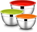 E-far Mélanger des bols avec des lids, 6-Piece Bols de salade en acier inoxydable Bols en métal pour cuisson au four et préparation, Lids hermétiques & Design empilable, taille 4.5, 3, 1.5 QT (Noir)