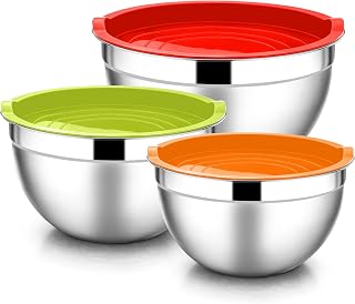 E-far Mixing Bowls with Lids Set, 6-Piece Stainless Steel Salad Bowls | Metal Nesting Cooking Bowls with Airtight Lid for Kitchen Storage, Baking & Prepping, Dishwasher Safe, 1.5/3/4.5 QT, Colorful